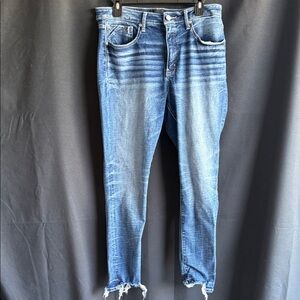 Buckle Dark Blue Denim Jeans with Branded Button